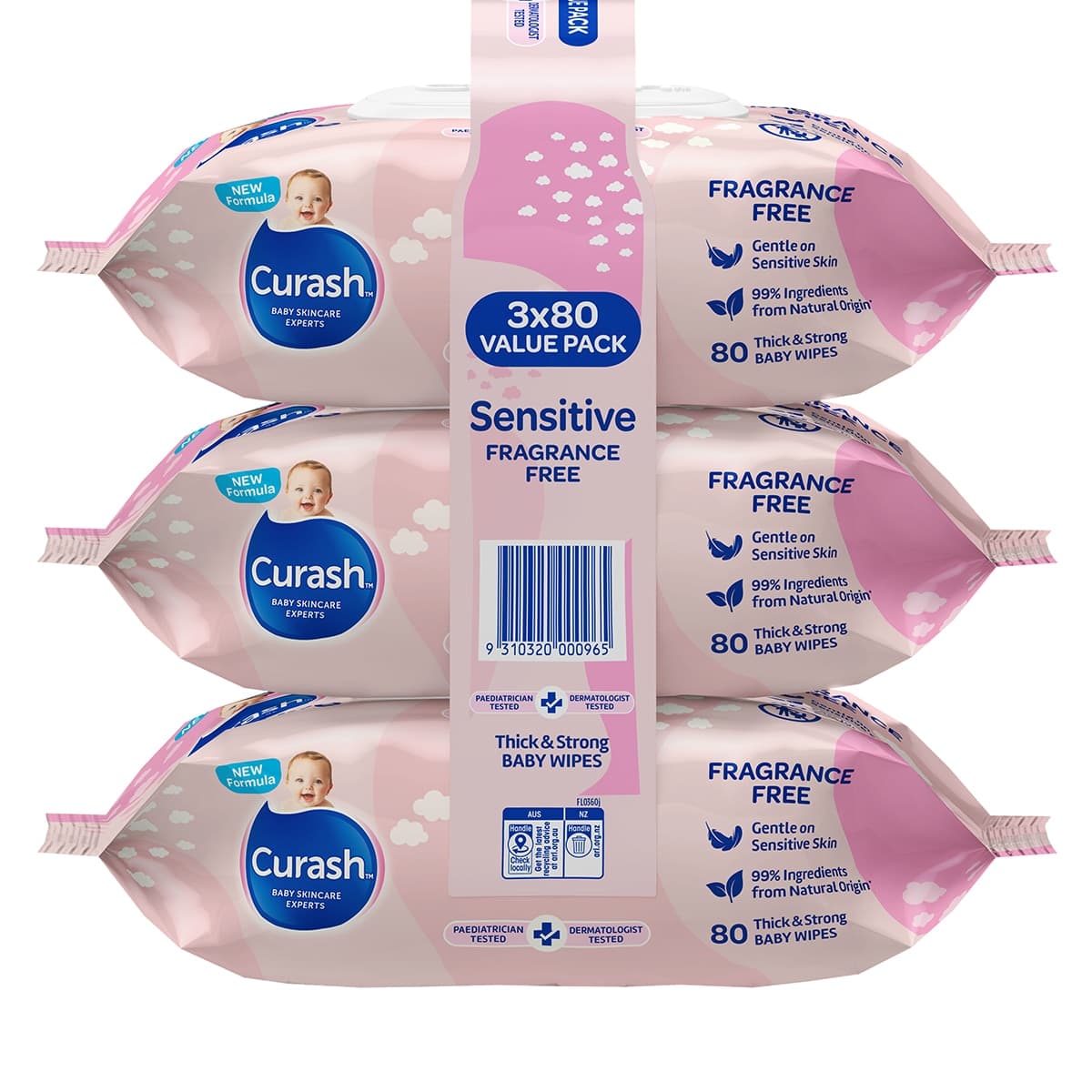 Thumbnail Curash Baby Wipes Fragrance Free 3 x 80 Pack