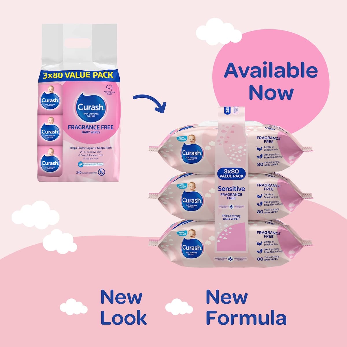 Thumbnail Curash Baby Wipes Fragrance Free 3 x 80 Pack
