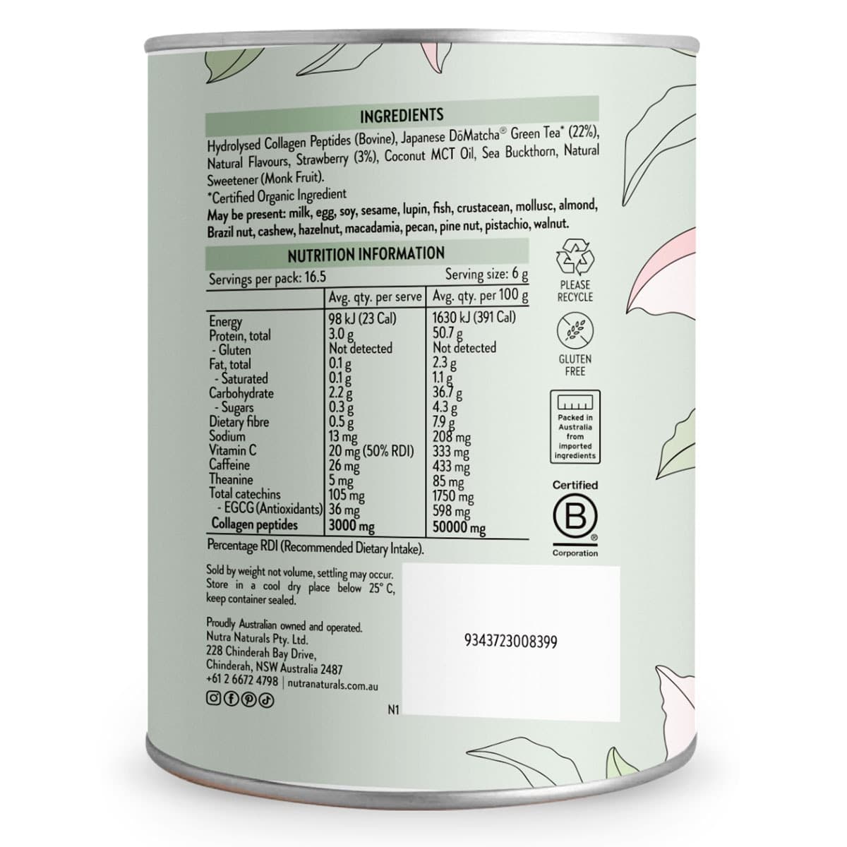 Thumbnail Nutra Naturals Collagen Strawberry Matcha Latte 100g
