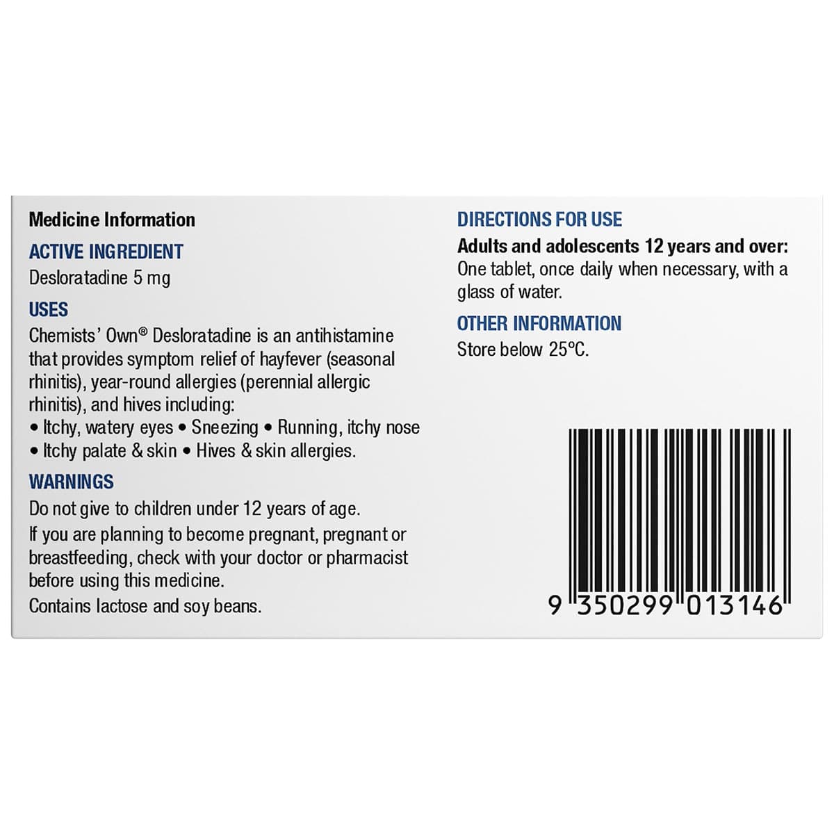 Thumbnail Chemists Own Desloratadine 5mg 40 Tablets