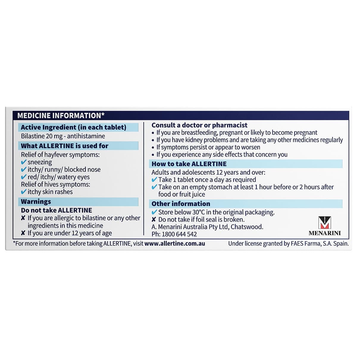 Thumbnail Allertine Bilastine (20mg) 30 Tablets