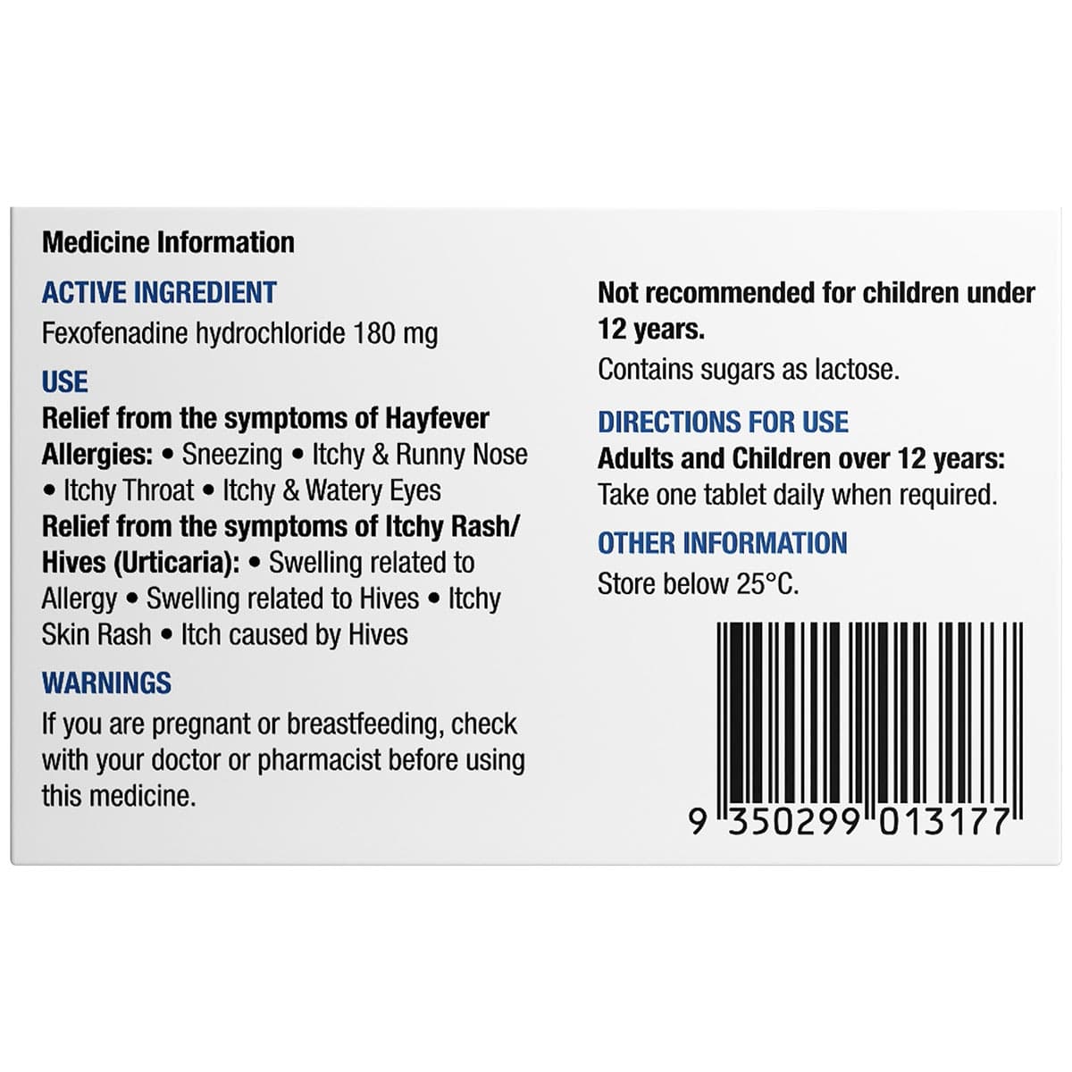Thumbnail Chemists Own Fexo Fexofenadine 180mg 50 Tablets
