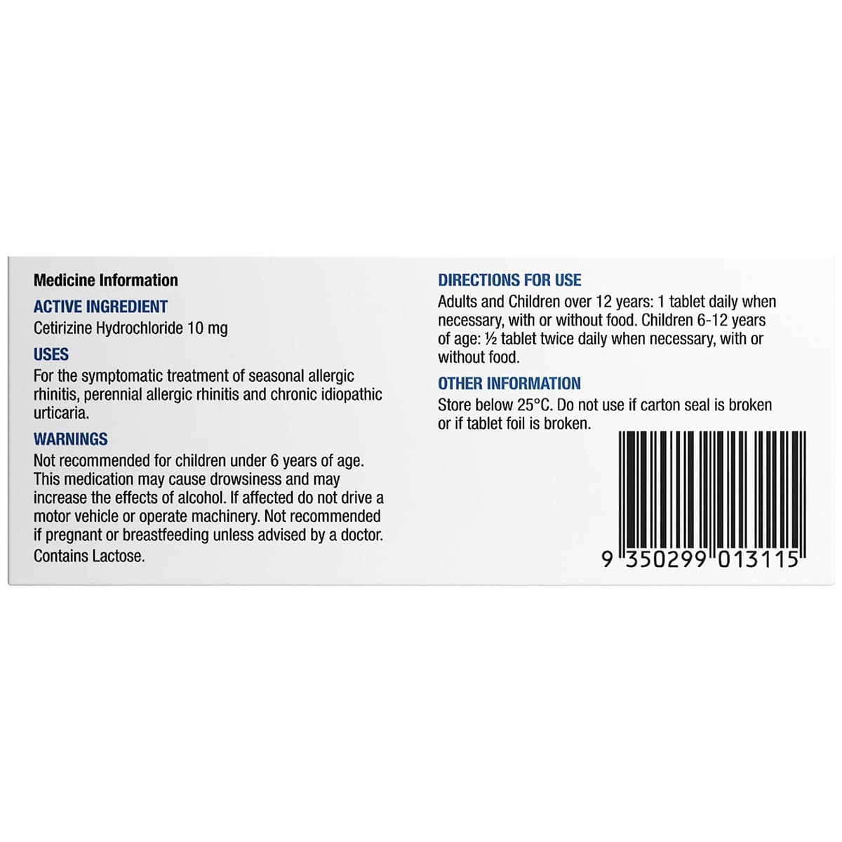 Thumbnail Chemists Own C-Zine Cetirizine 10mg 70 Tablets