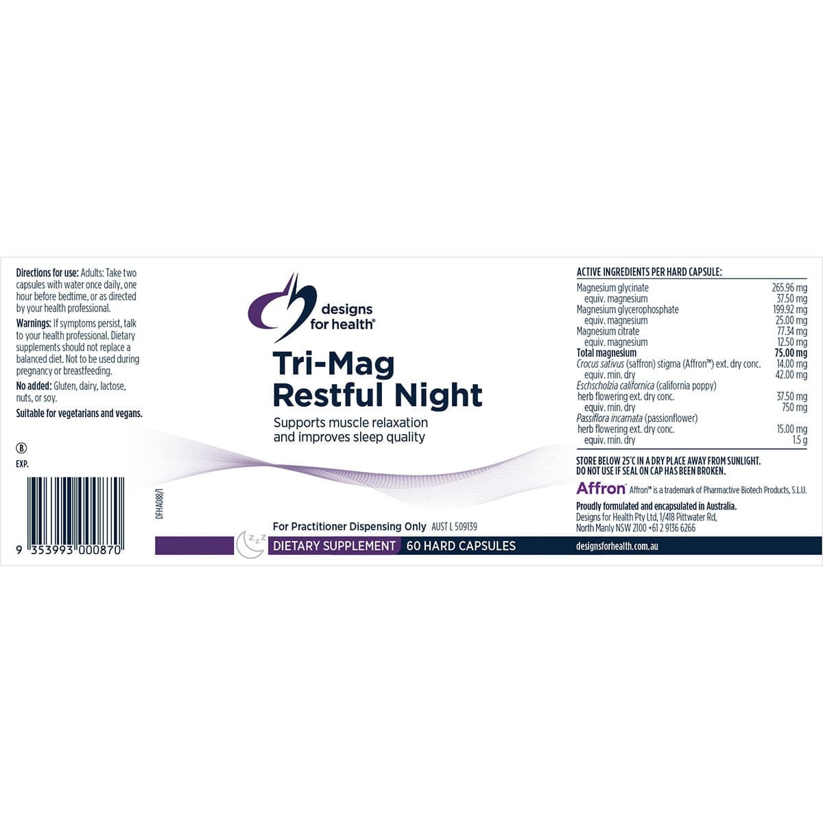 Thumbnail Designs For Health Tri-Mag Restful Night 60 Vege Capsules