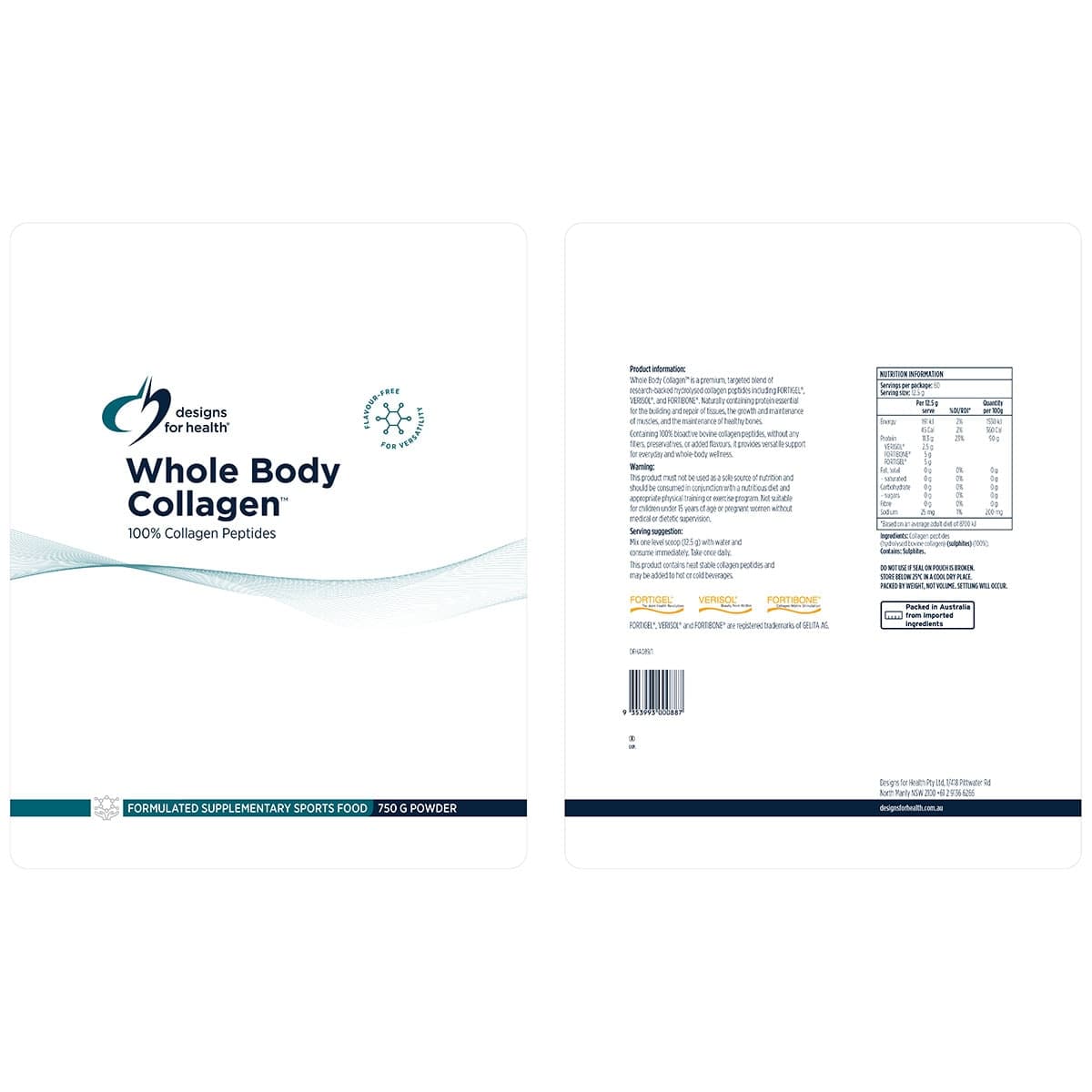 Thumbnail Designs For Health Whole Body 100% Collagen Peptides Powder 750g
