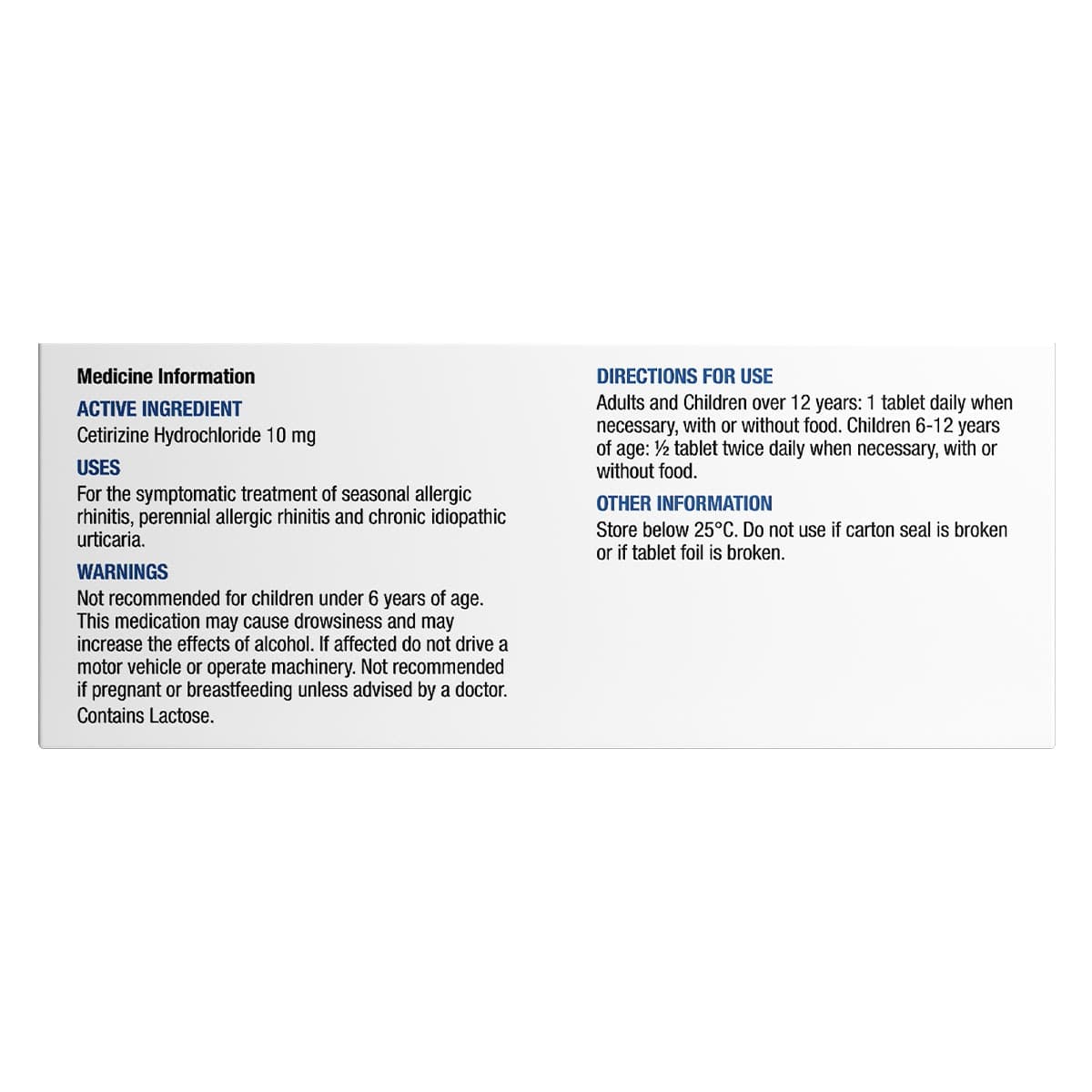 Thumbnail Chemists Own C-Zine Cetirizine 10mg 100 Tablets