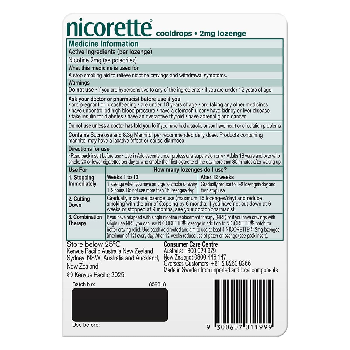 Thumbnail Nicorette Cooldrops Quit Smoking 2mg Nicotine Lozenges Icy Mint 40 Pack