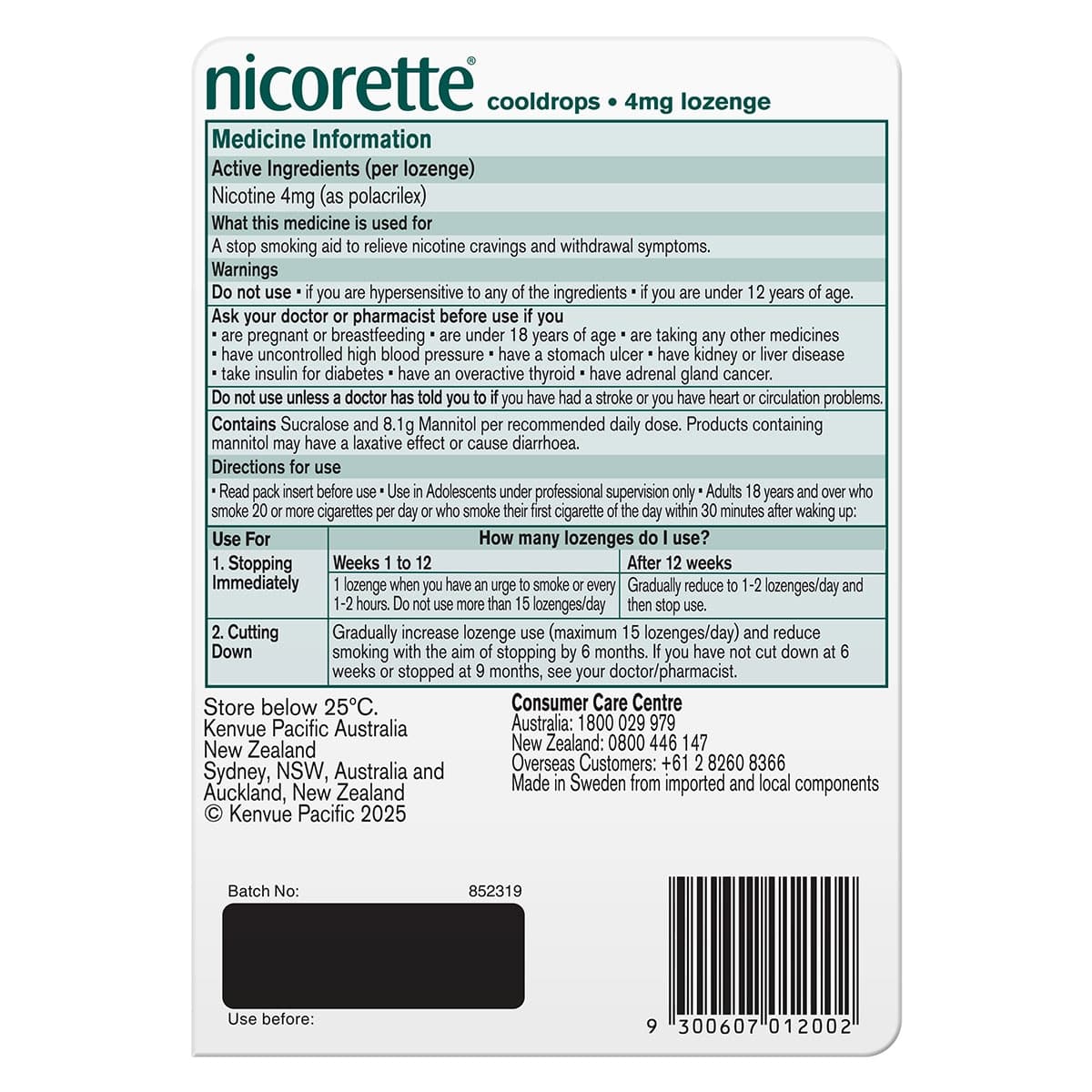 Thumbnail Nicorette Cooldrops Quit Smoking 4mg Nicotine Lozenges Icy Mint 40 Pack