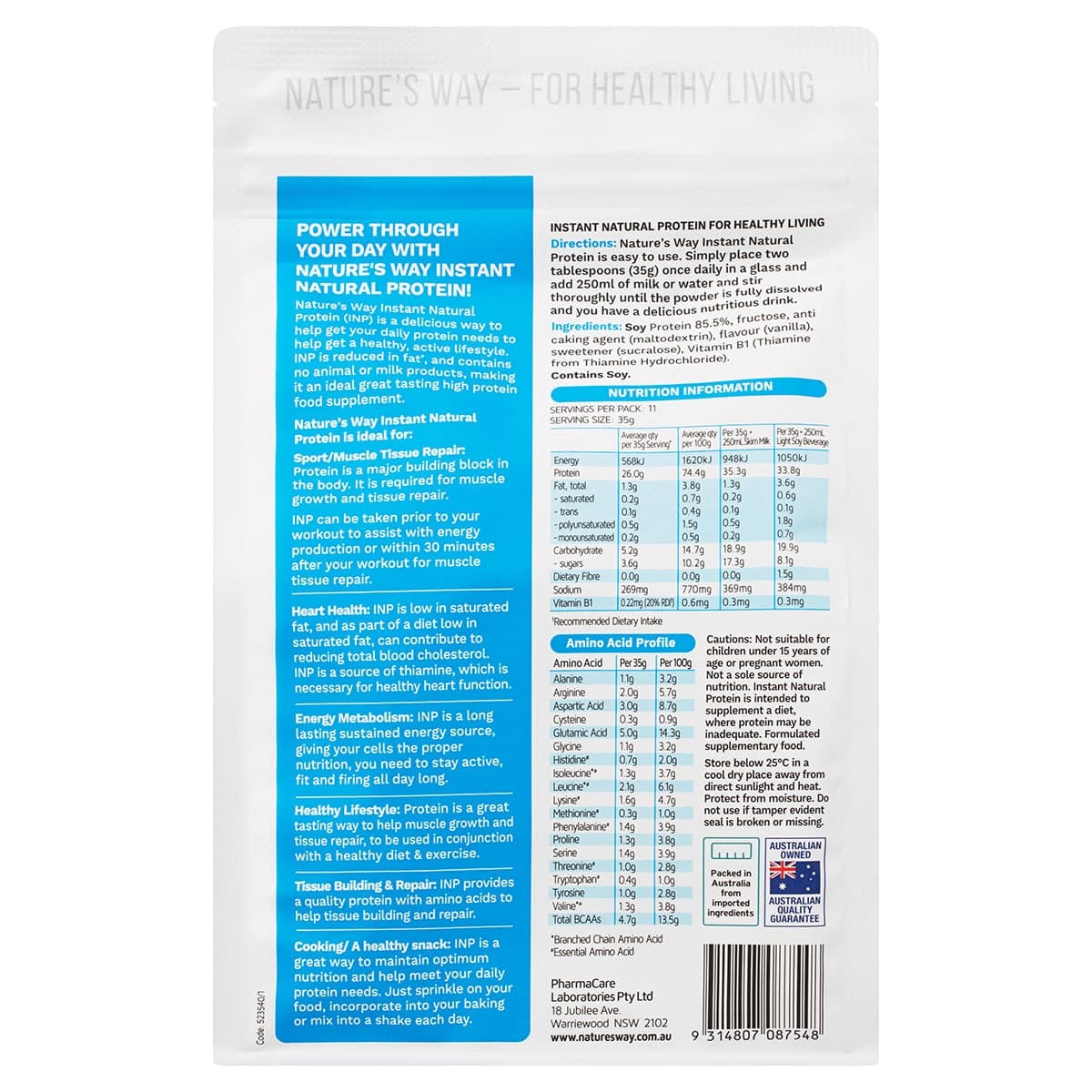 Thumbnail Nature's Way Instant Natural Plant Based Protein Powder Vanilla 400g