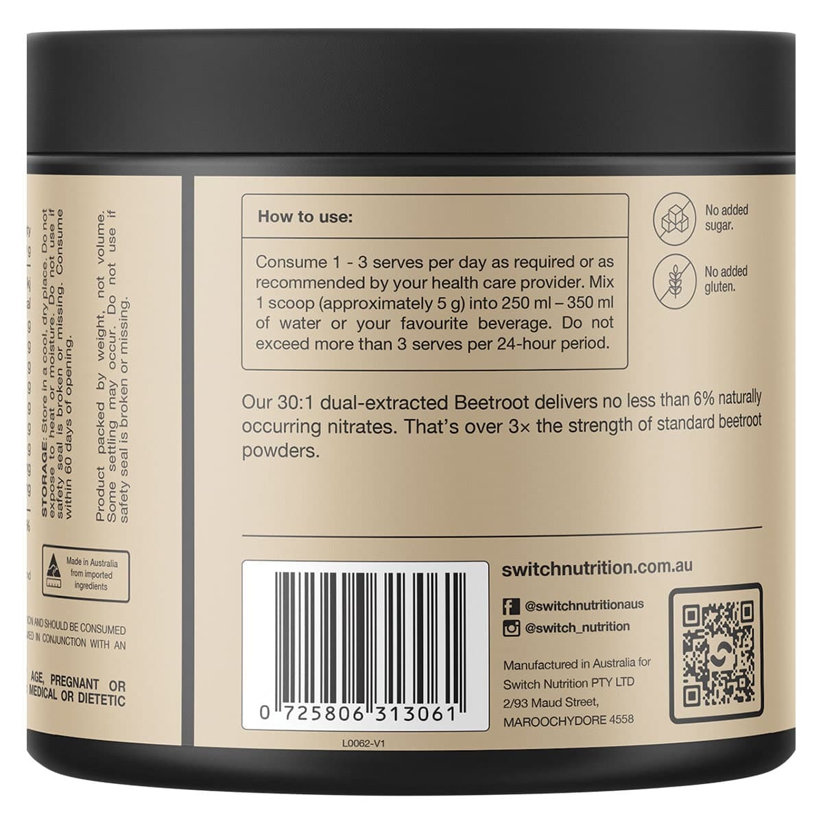 Thumbnail Switch Nutrition Beetroot Powder Triple Strength 6% Nitrate 30:1 - 150g