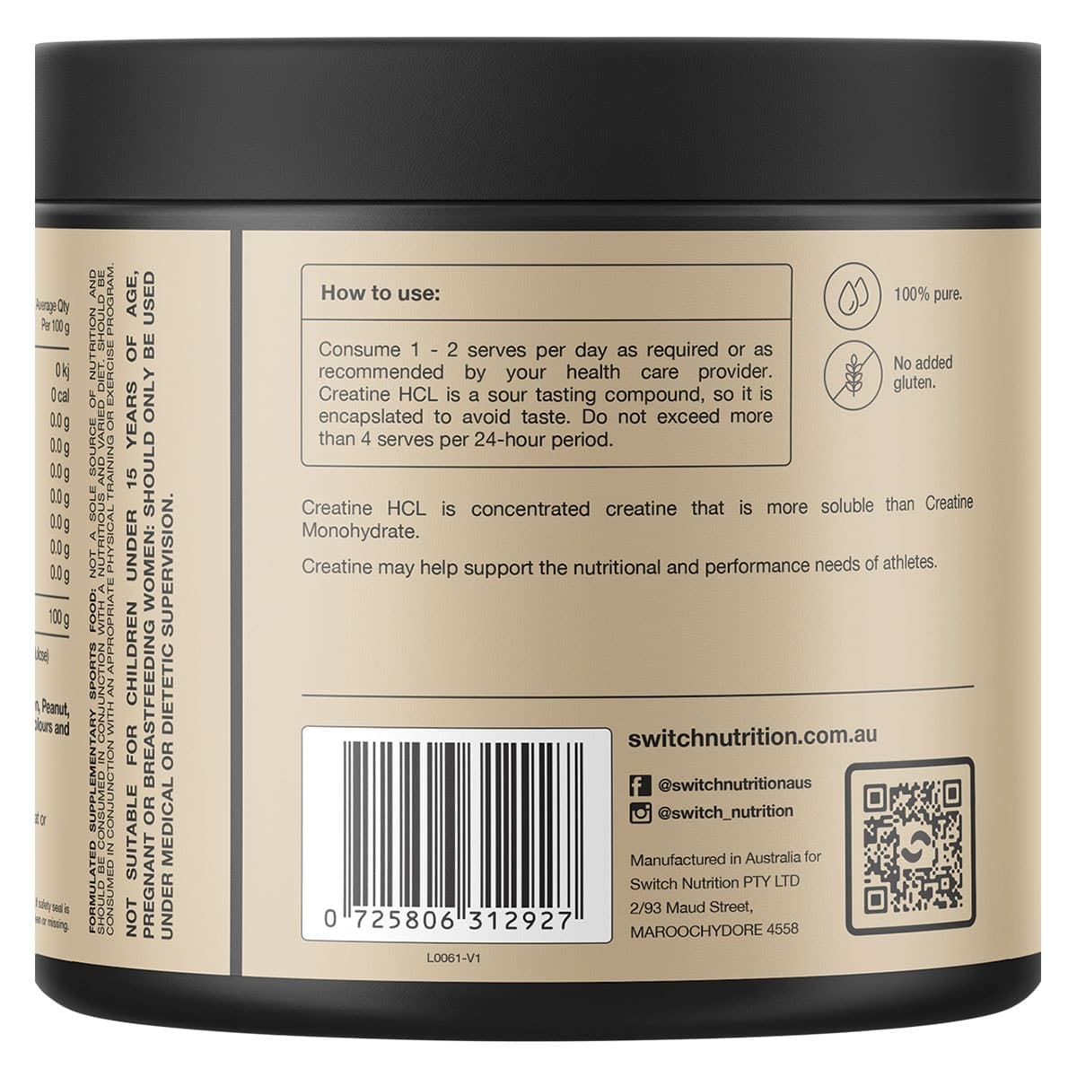Thumbnail Switch Nutrition 100% Pure Creatine HCL 240 Capsules