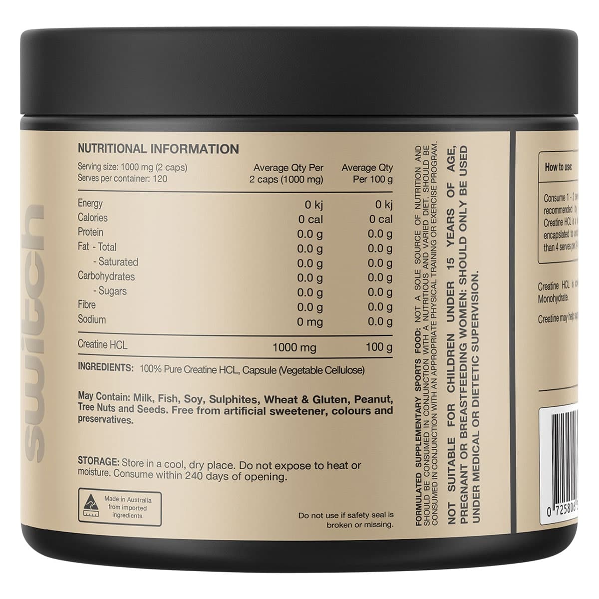 Thumbnail Switch Nutrition 100% Pure Creatine HCL 240 Capsules