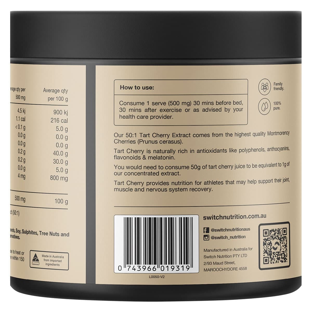 Thumbnail Switch Nutrition Tart Cherry Extract Powder (50:1) Unflavoured 30g