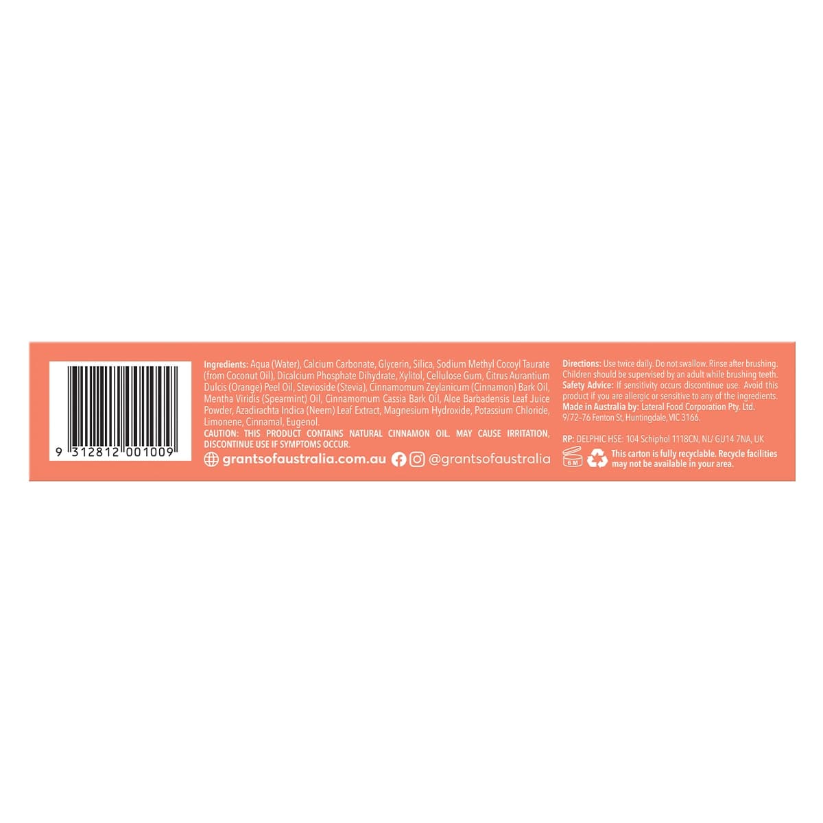 Thumbnail Grants Natural Toothpaste Cinnamon 110g