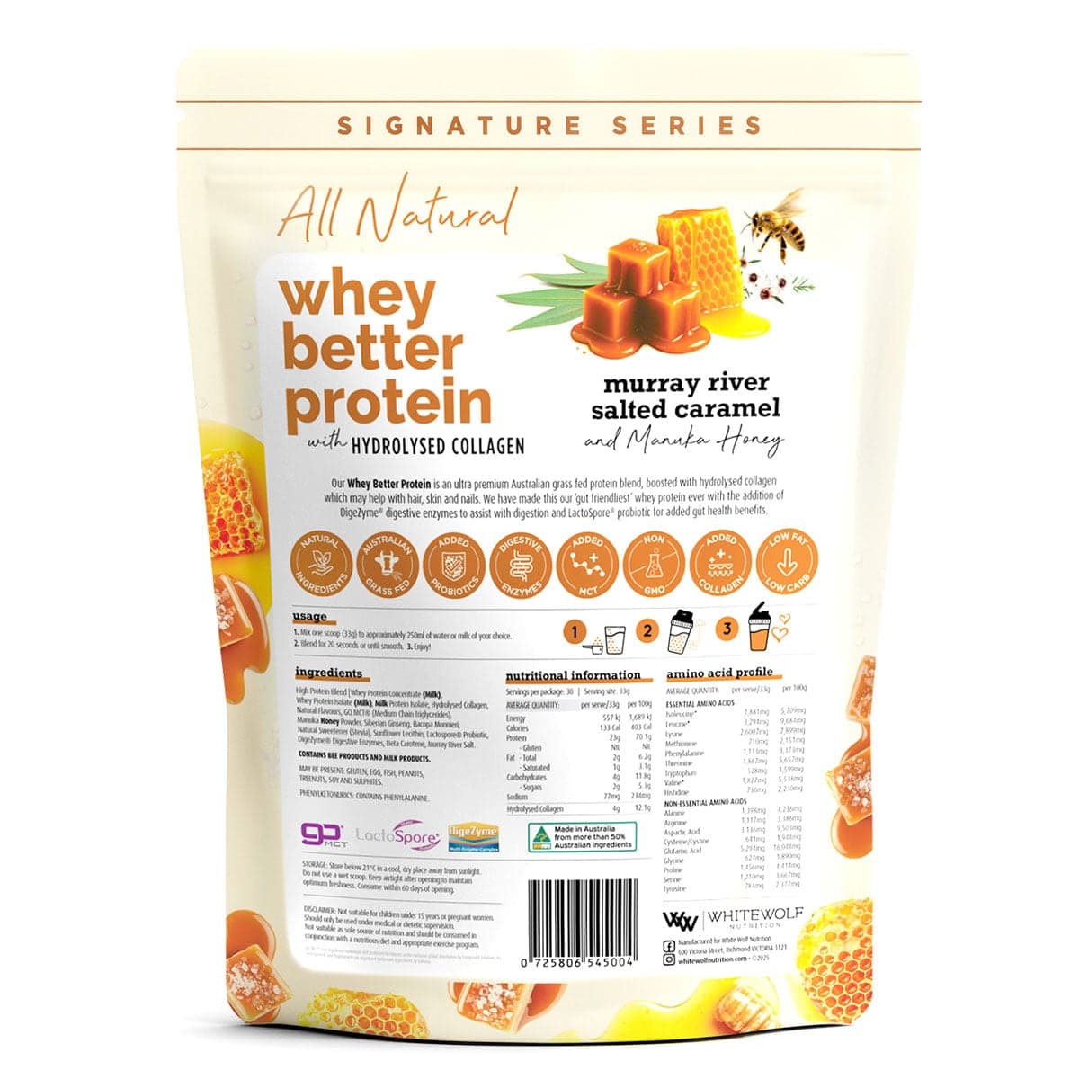 Thumbnail White Wolf Nutrition Whey Better Protein Powder with Collagen Salted Carmel 990g