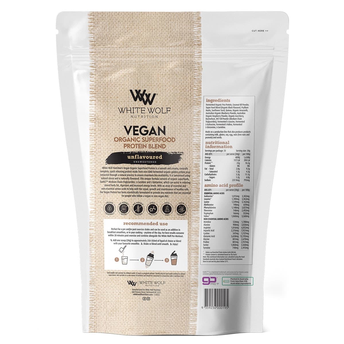 Thumbnail White Wolf Nutrition Vegan Protein Powder With Superfoods Unflavoured 1Kg