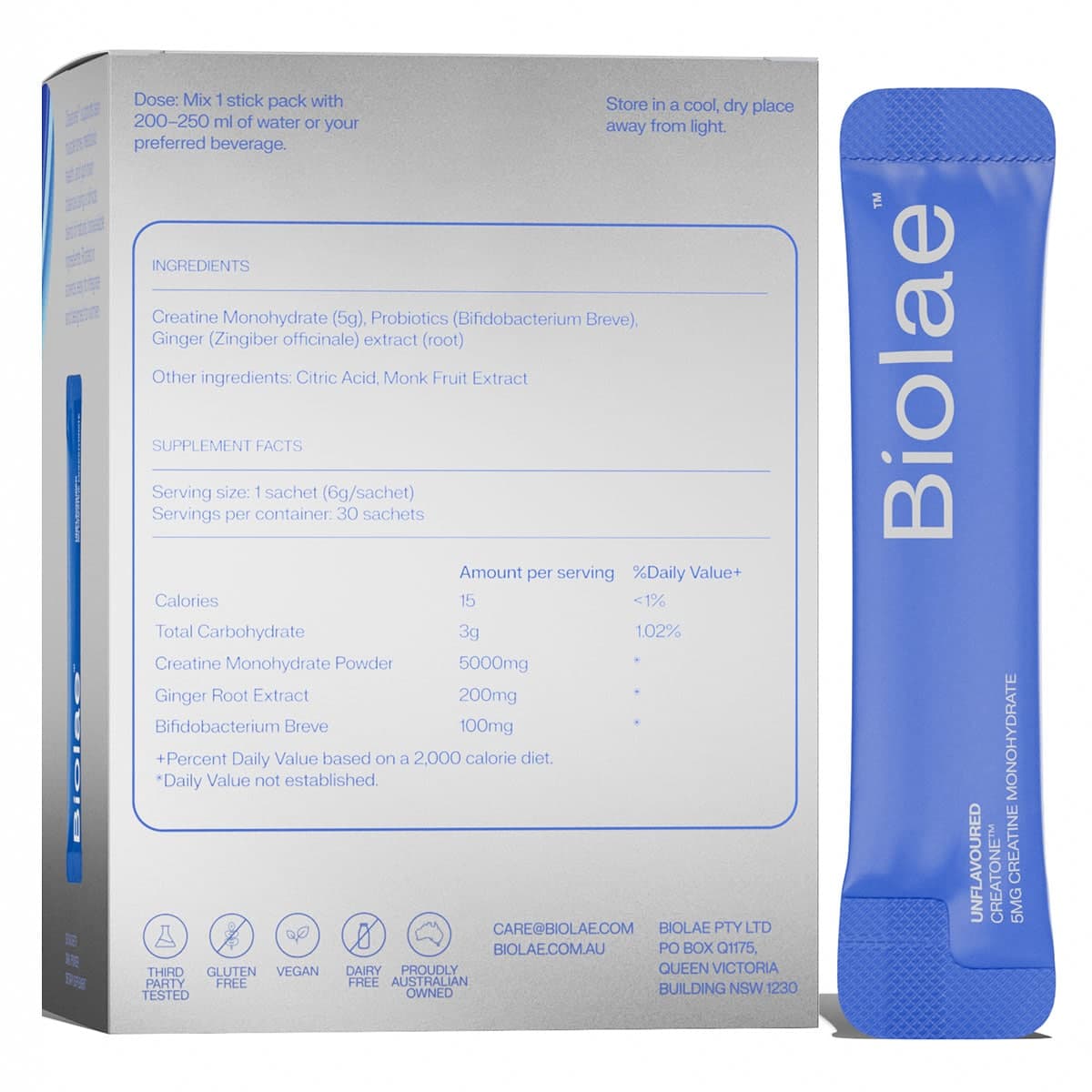 Thumbnail Biolae Creatone Creatine Monohydrate + Probiotic 30 Sachets