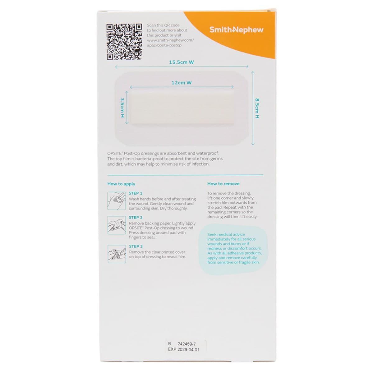 Thumbnail Opsite Post-Op Waterproof Dressing 15.5cm x 8.5cm 2 Pack