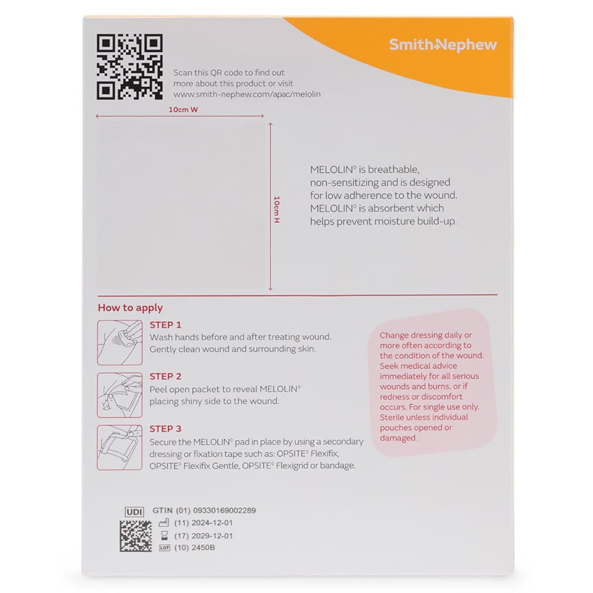 Thumbnail Melolin Absorbent Wound Dressing 10cm x 10cm 3 Pack