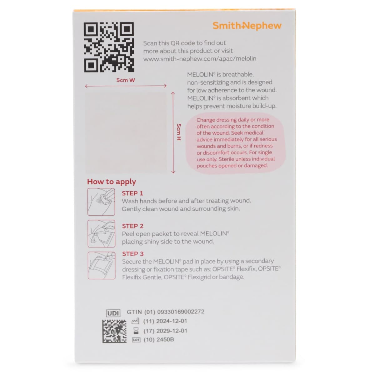 Thumbnail Melolin Absorbent Wound Dressing 5cm x 5cm Single