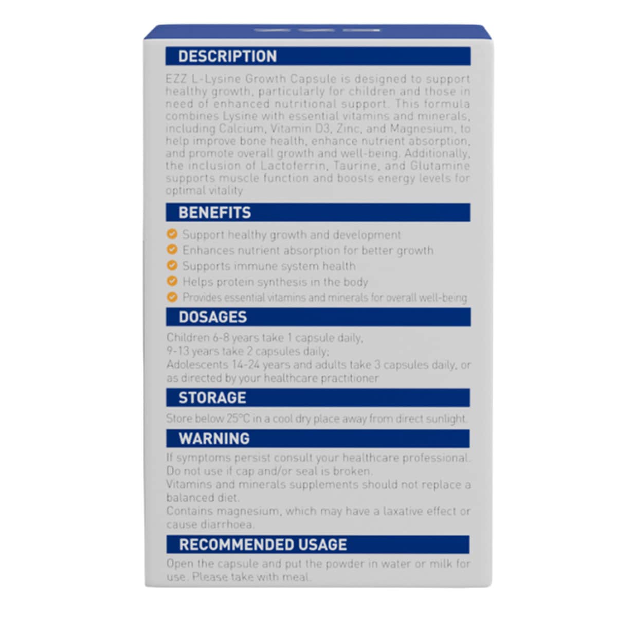 Thumbnail EZZ L-Lysine Growth Capsules 60 Capsules