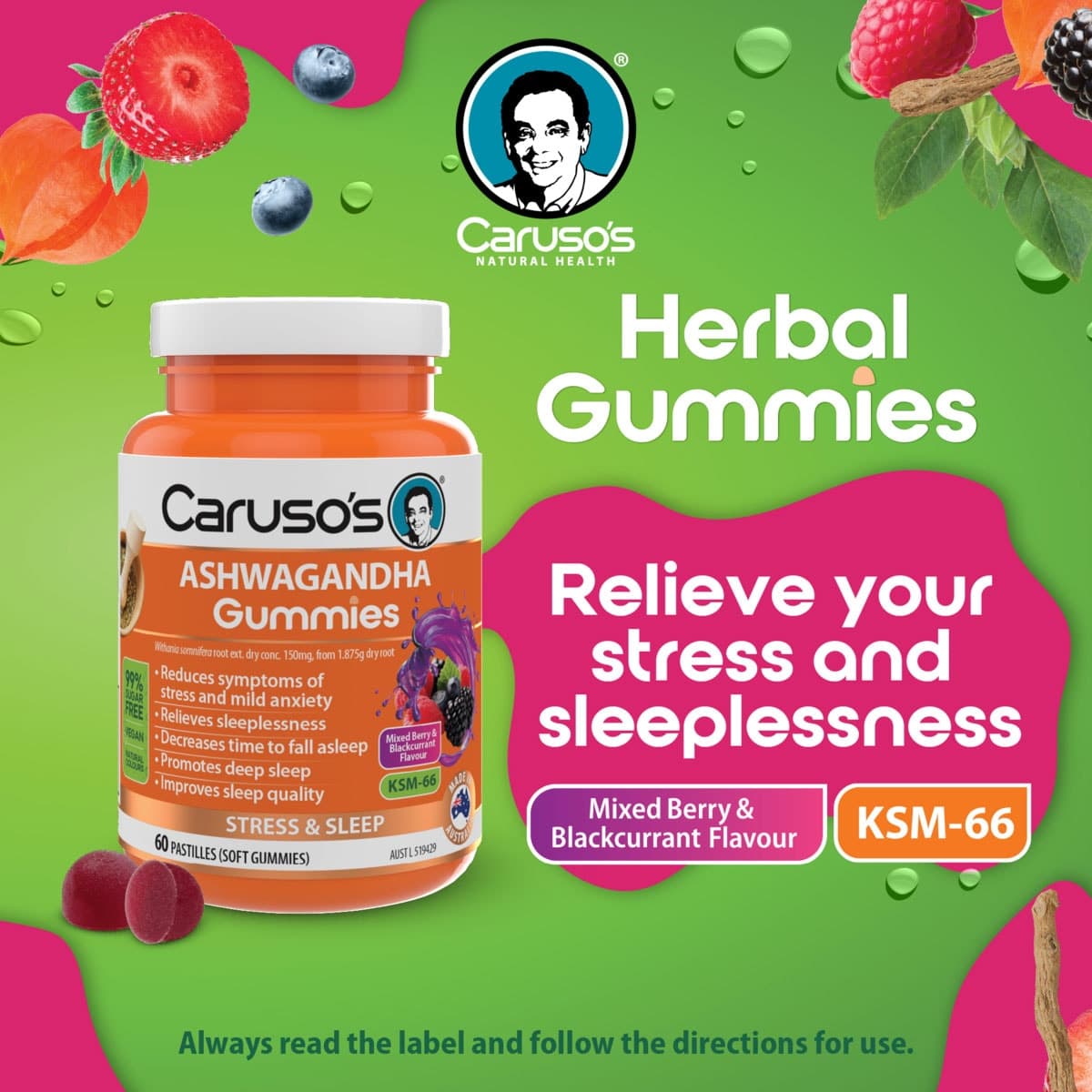 Thumbnail Carusos Ashwagandha Gummies 60 Pack
