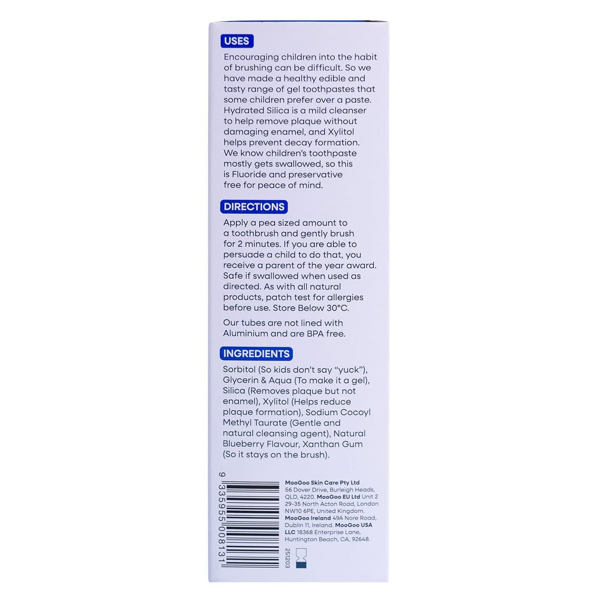 Thumbnail MooGoo Kids Fluoride Free Natural Toothpaste Blueberry Smoothie 50g