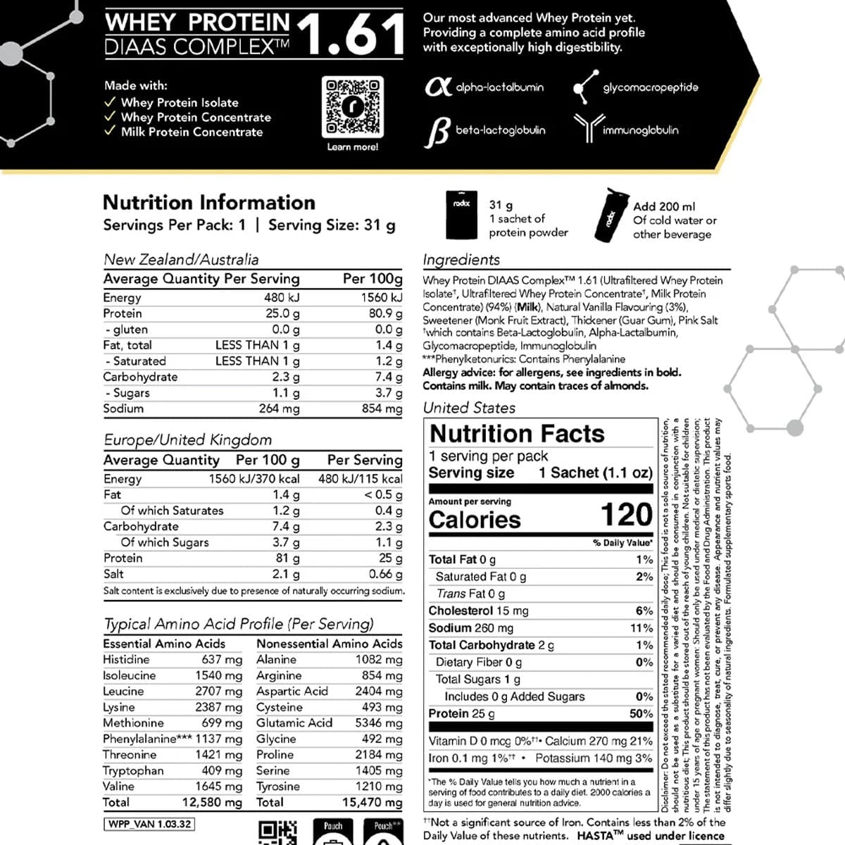 Thumbnail Radix Nutrition Whey Protein Powder Vanilla 15 x 32g Sachets