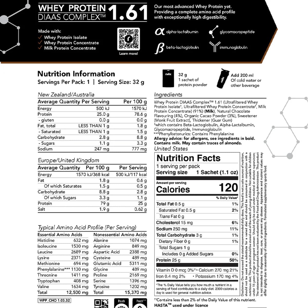 Thumbnail Radix Nutrition Whey Protein Powder Chocolate 15 x 32g Sachets