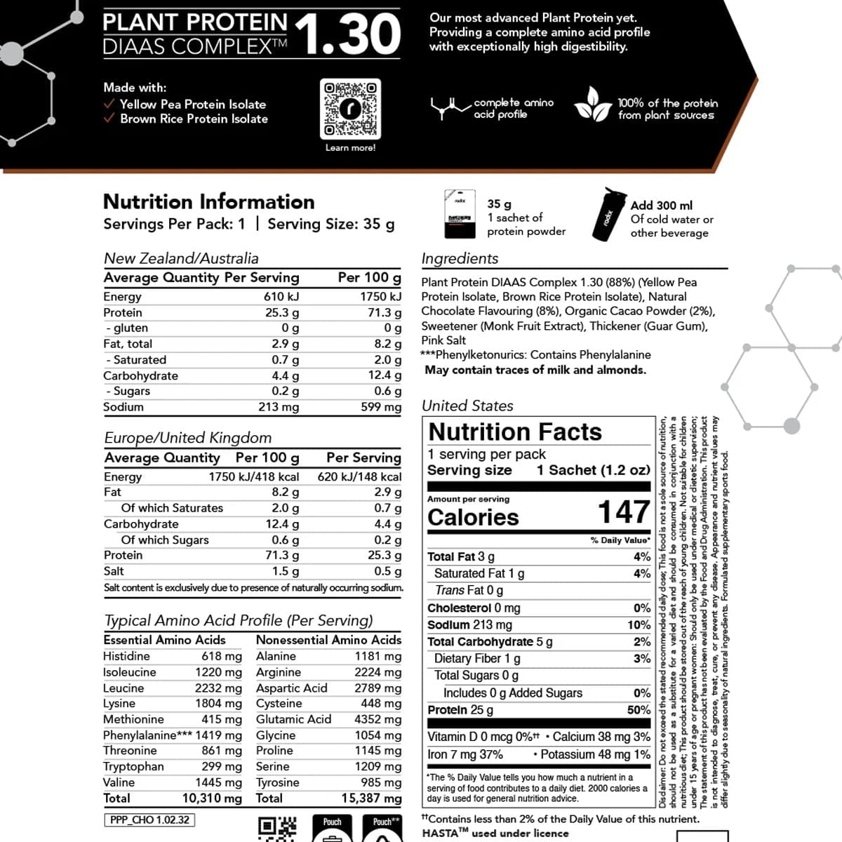 Thumbnail Radix Nutrition Plant Protein Powder Chocolate 15 x 34g Sachets