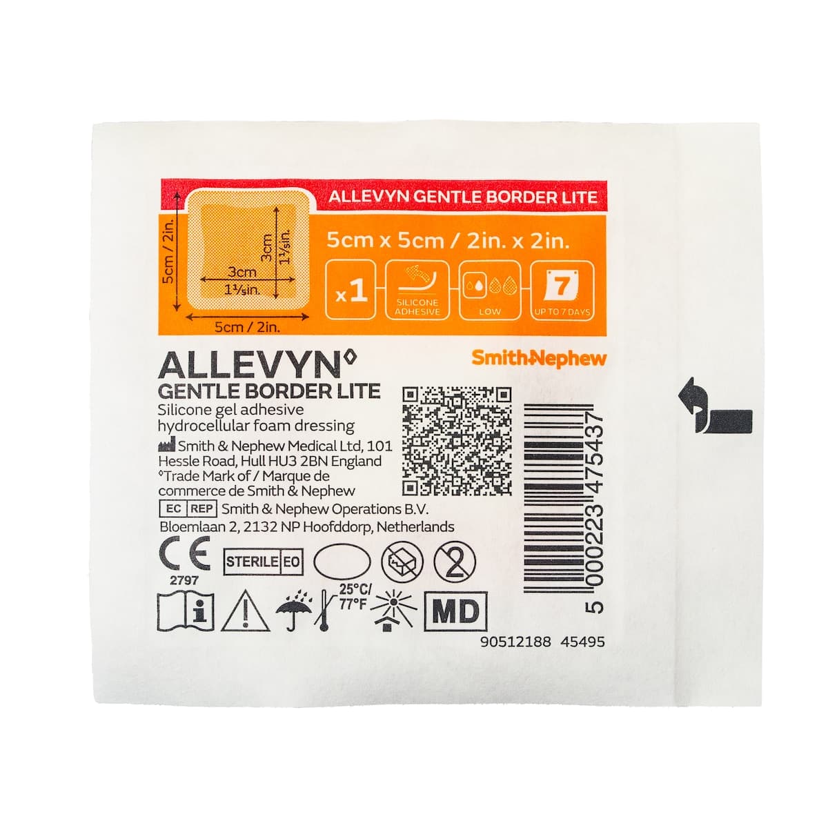 Thumbnail Allevyn Gentle Border Lite 5cm x 5cm Foam Dressing Single