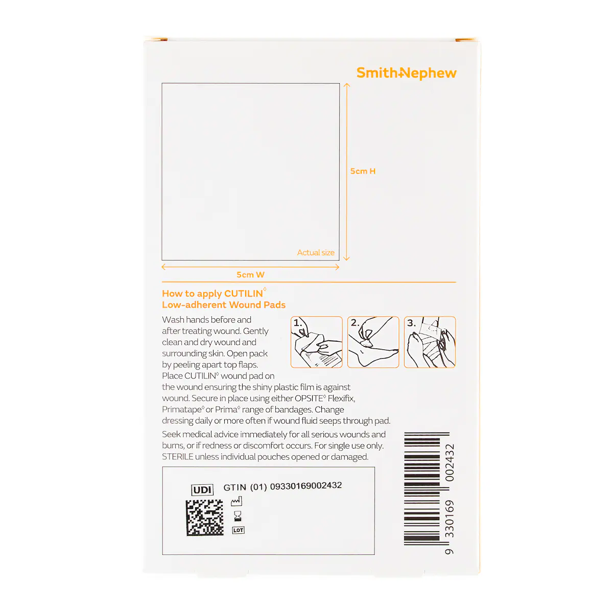 Thumbnail Cutilin Low Adherent Sterile Absorbent Dressing 5cm x 5cm 5 Pack