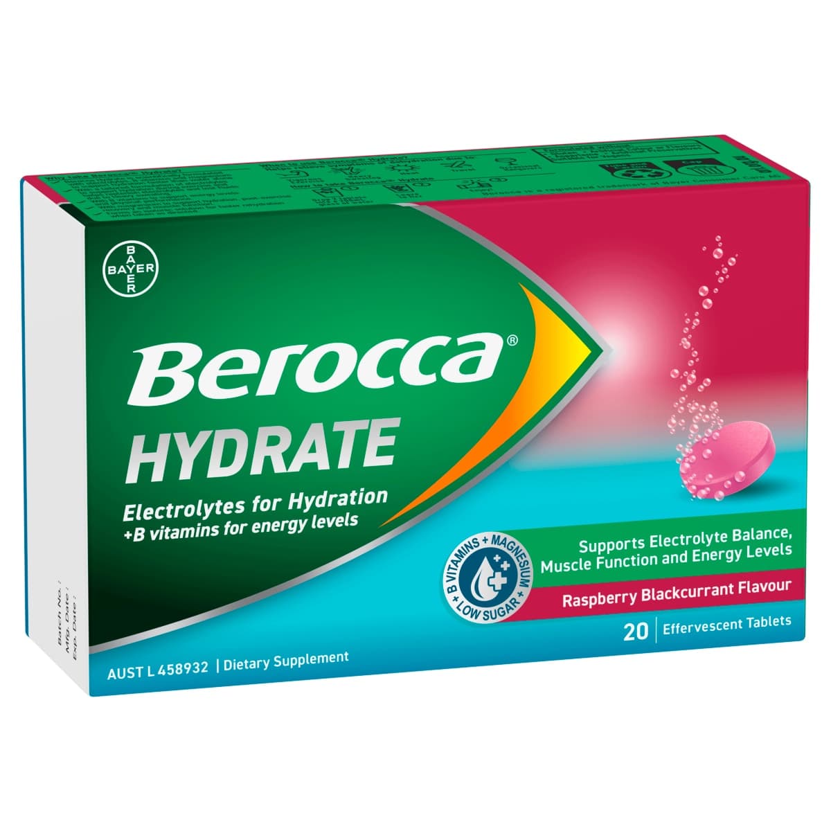 Thumbnail Berocca Hydrate Electrolyte Effervescent Tablets Raspberry Blackcurrant 20 Pack