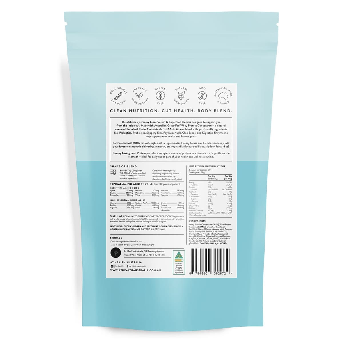 Thumbnail At Health Australia Tummy Loving Lean Protein Vanilla & Chia 900g