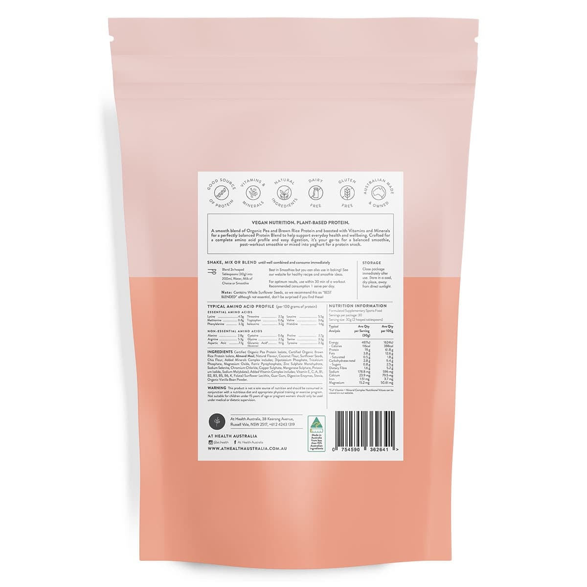 Thumbnail At Health Australia Organic Plant Based Protein Vanilla & Almond 900g