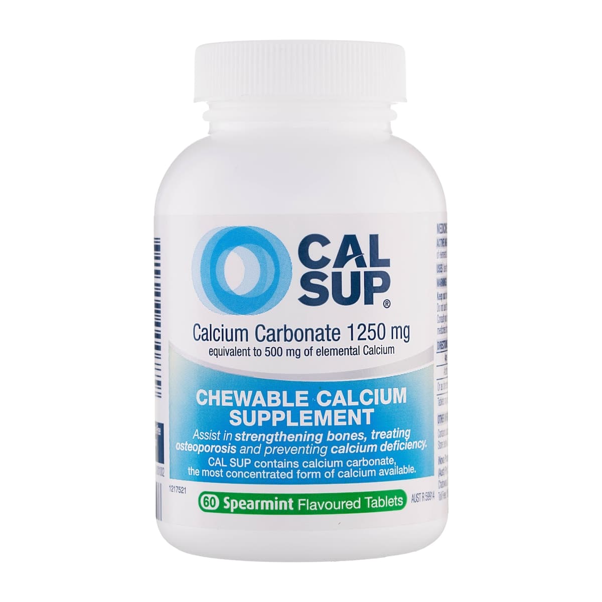 Thumbnail Cal Sup Chewable Calcium Tablets Spearmint 500mg 60 Pack