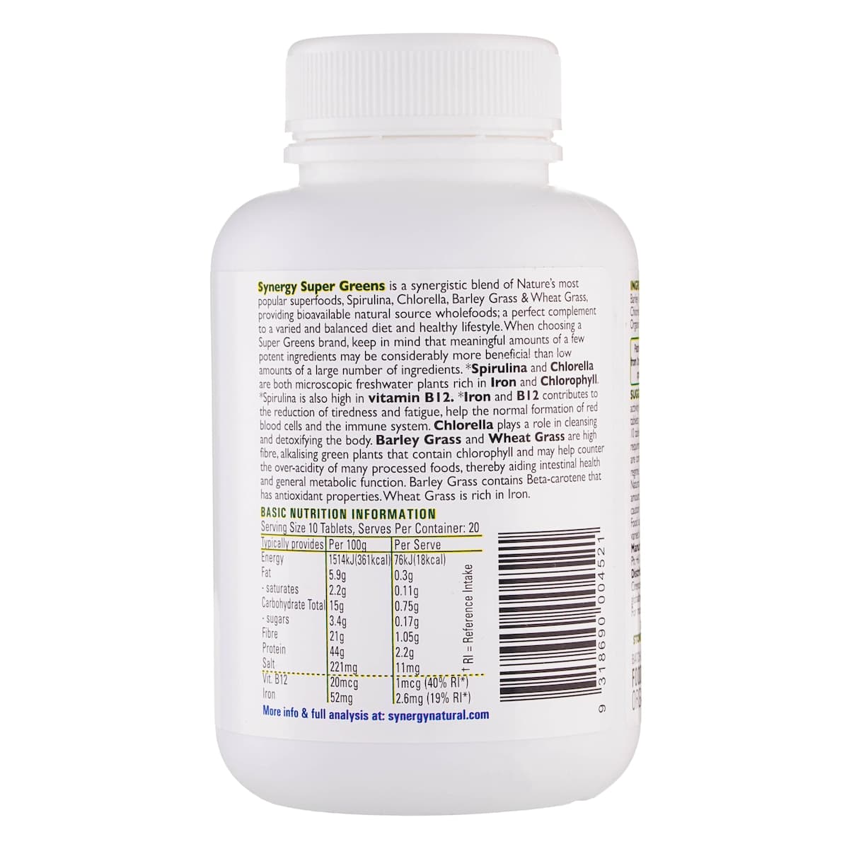 Thumbnail Synergy Natural Organic Super Greens 200 Tablets