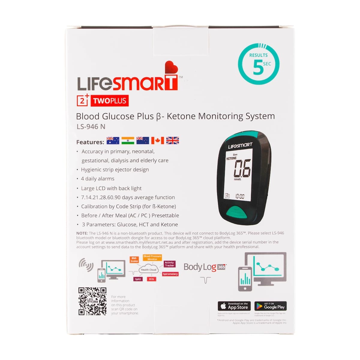 Thumbnail LifeSmart TwoPlus Blood Glucose plus B-Ketone Monitoring System