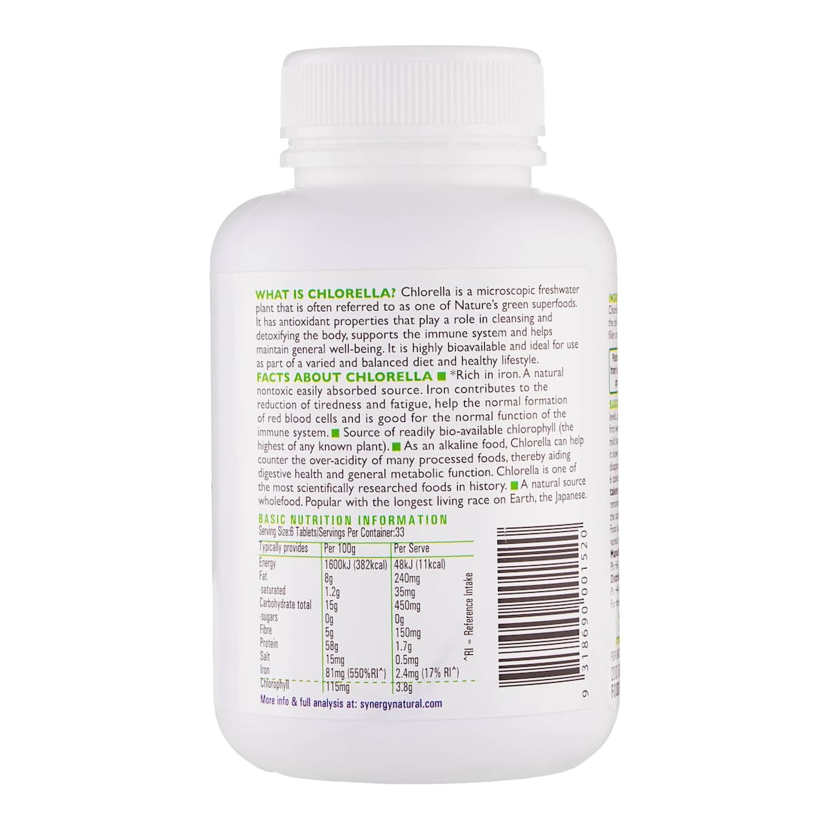 Thumbnail Synergy Natural Organic Chlorella 200 Tablets