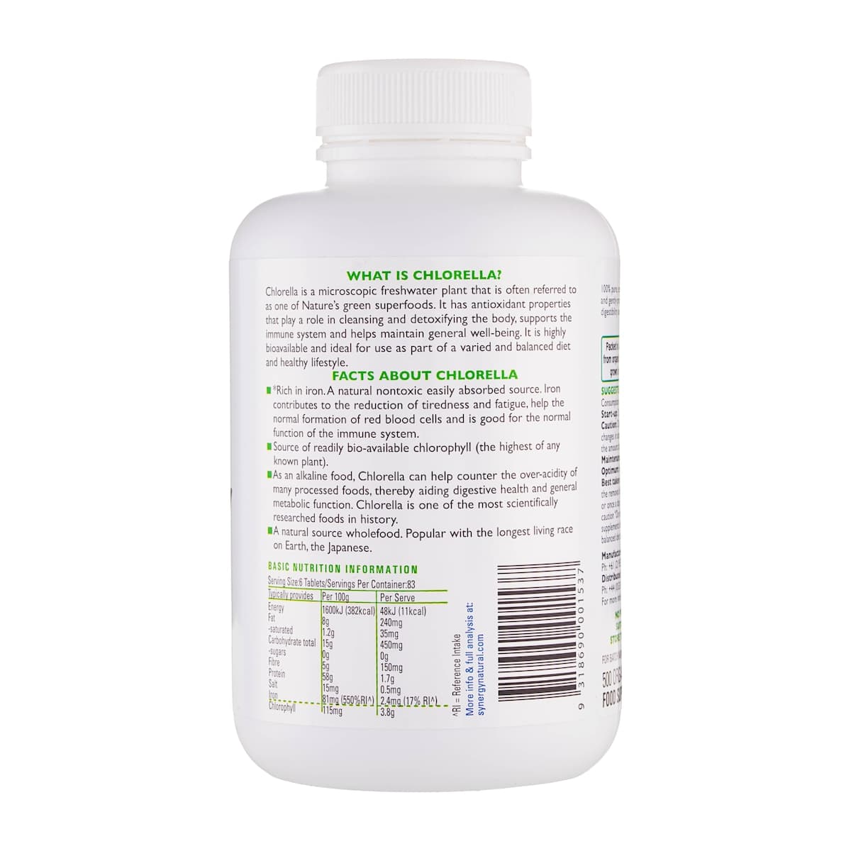 Thumbnail Synergy Natural Organic Chlorella 500 Tablets