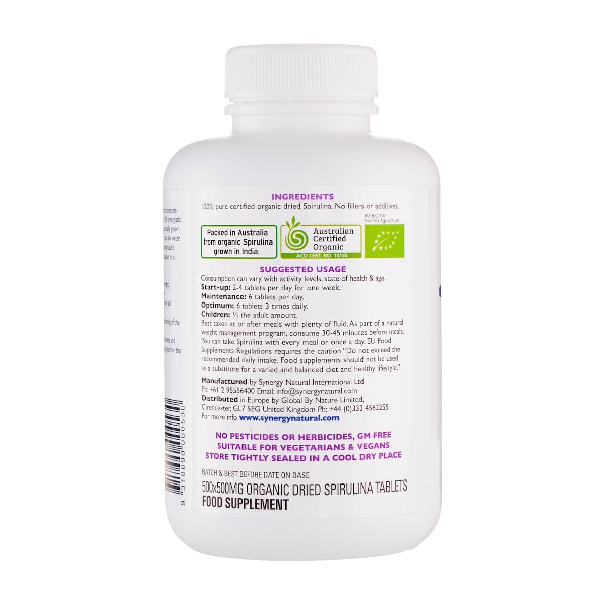 Thumbnail Synergy Natural Organic Spirulina 500 Tablets