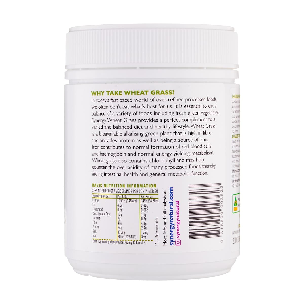 Thumbnail Synergy Natural Organic Wheat Grass Powder 200g