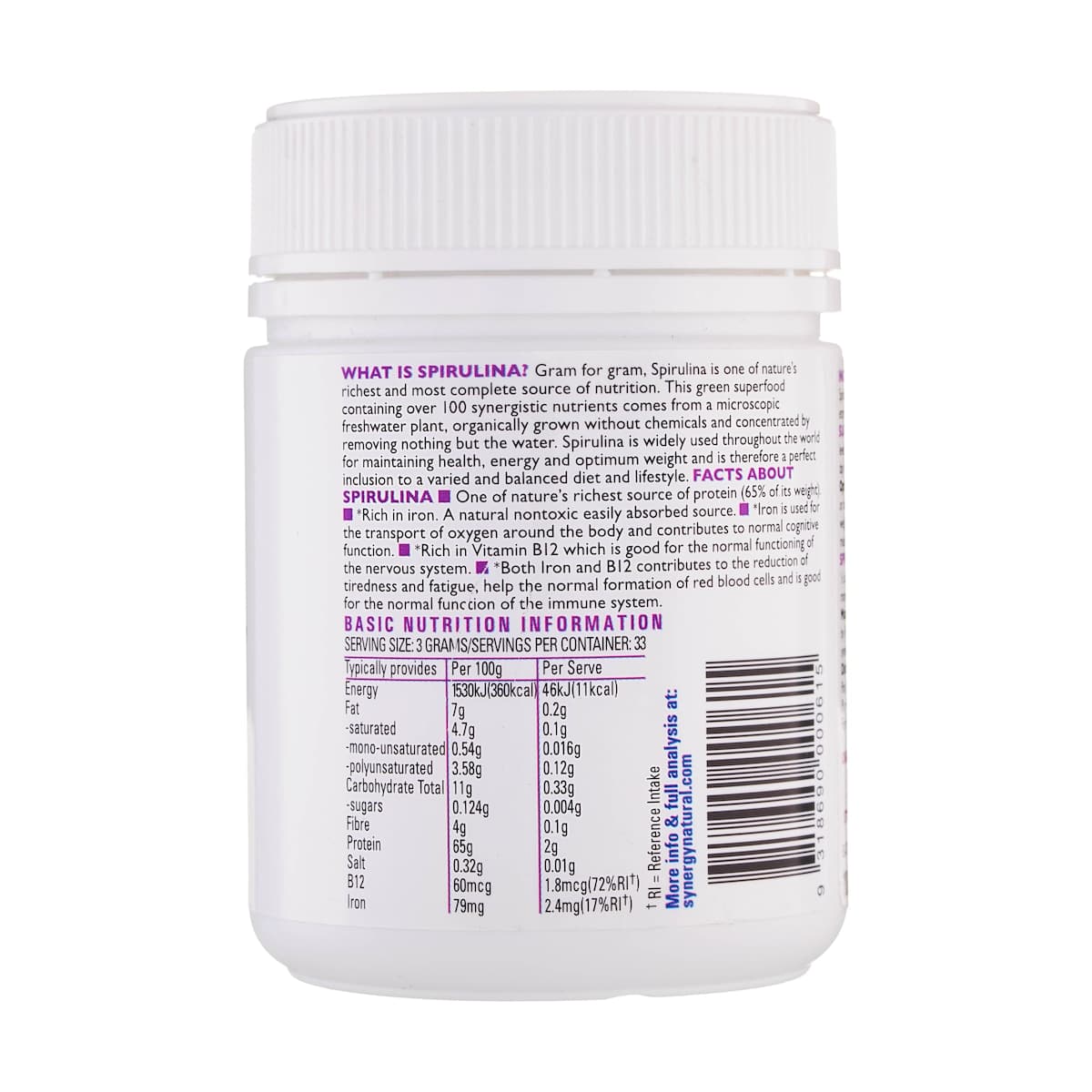 Thumbnail Synergy Natural Organic Spirulina Powder 100g