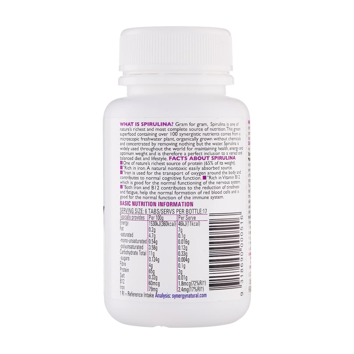 Thumbnail Synergy Natural Organic Spirulina 100 Tablets