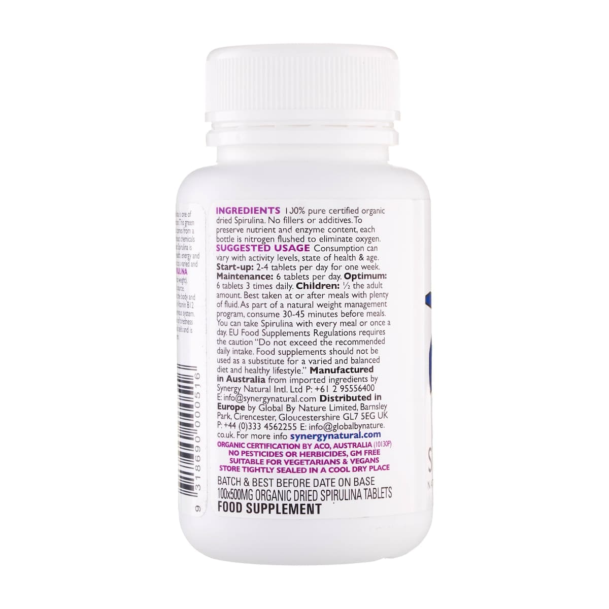 Thumbnail Synergy Natural Organic Spirulina 100 Tablets