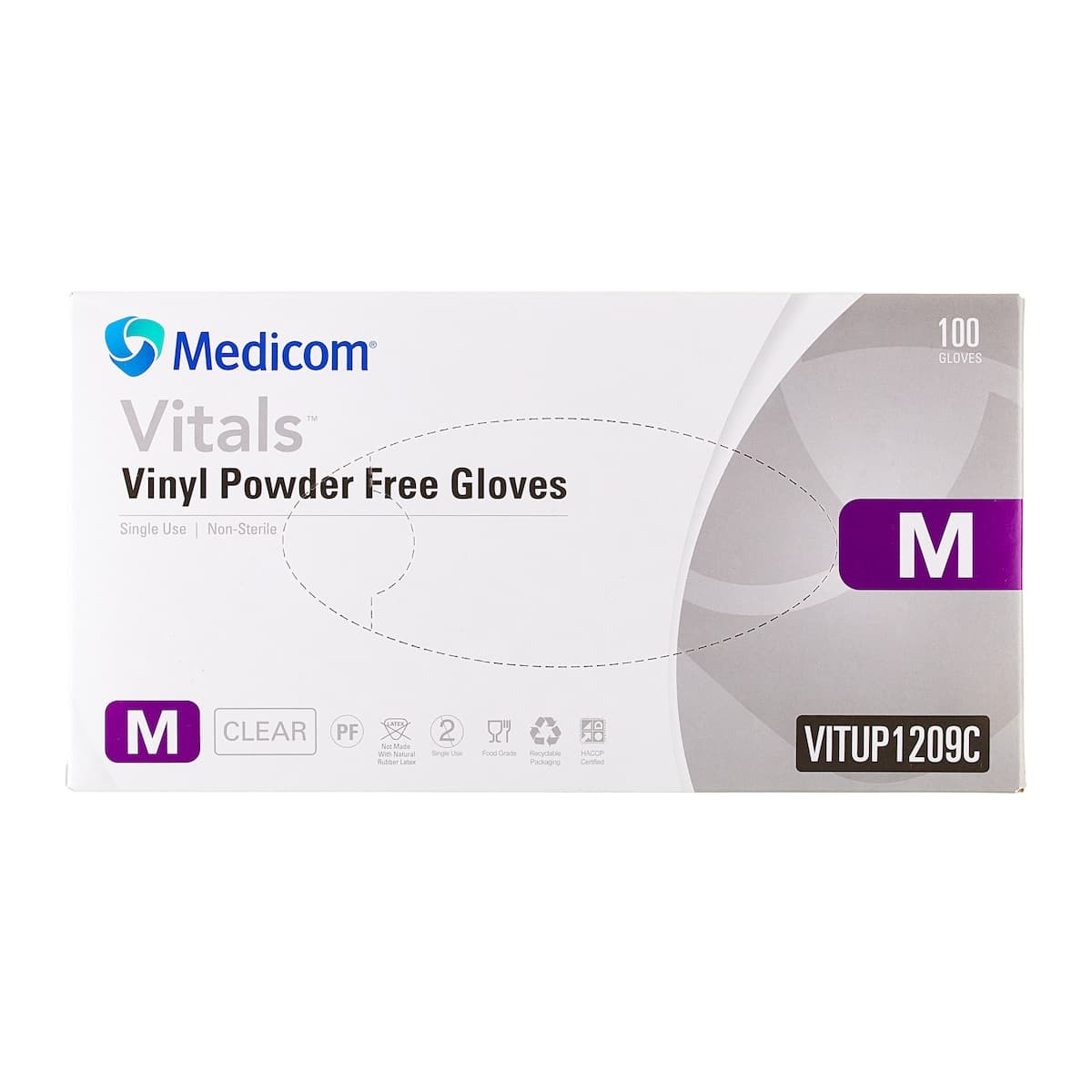 Thumbnail Medicom Vinyl Gloves Powder Free Medium 100 Pack (Branding may differ depending on availability)