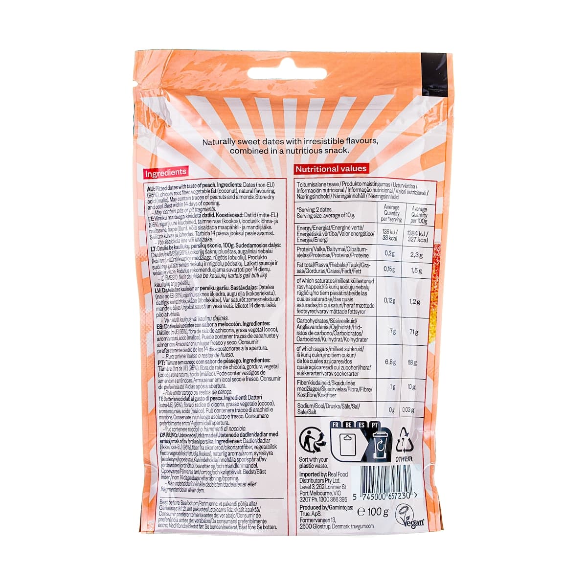 Thumbnail True Dates Sweet Peach Flavoured Dates 100g