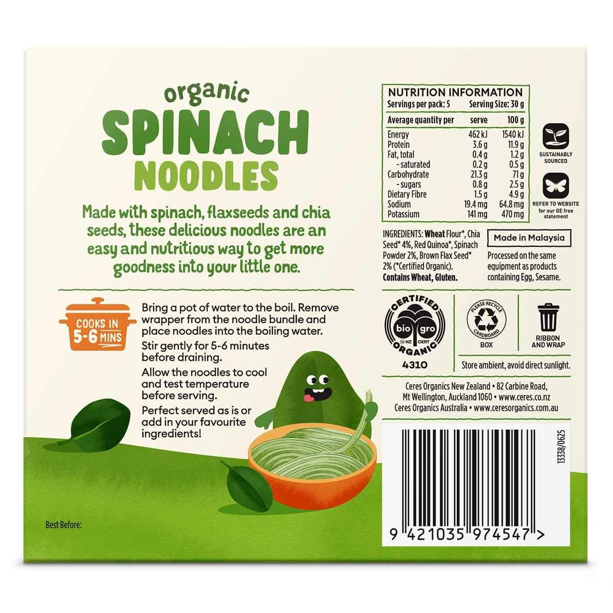 Thumbnail Ceres Organics Baby Noodles Spinach 150g