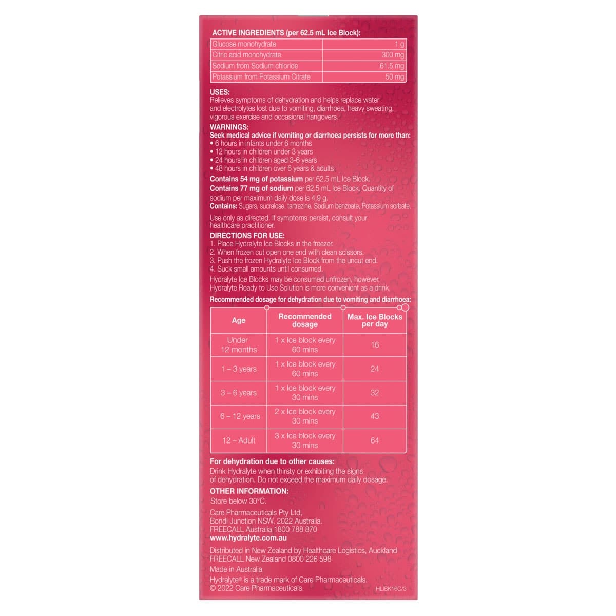 Thumbnail Hydralyte Electrolyte Ice Blocks Strawberry Kiwi 16 Pack