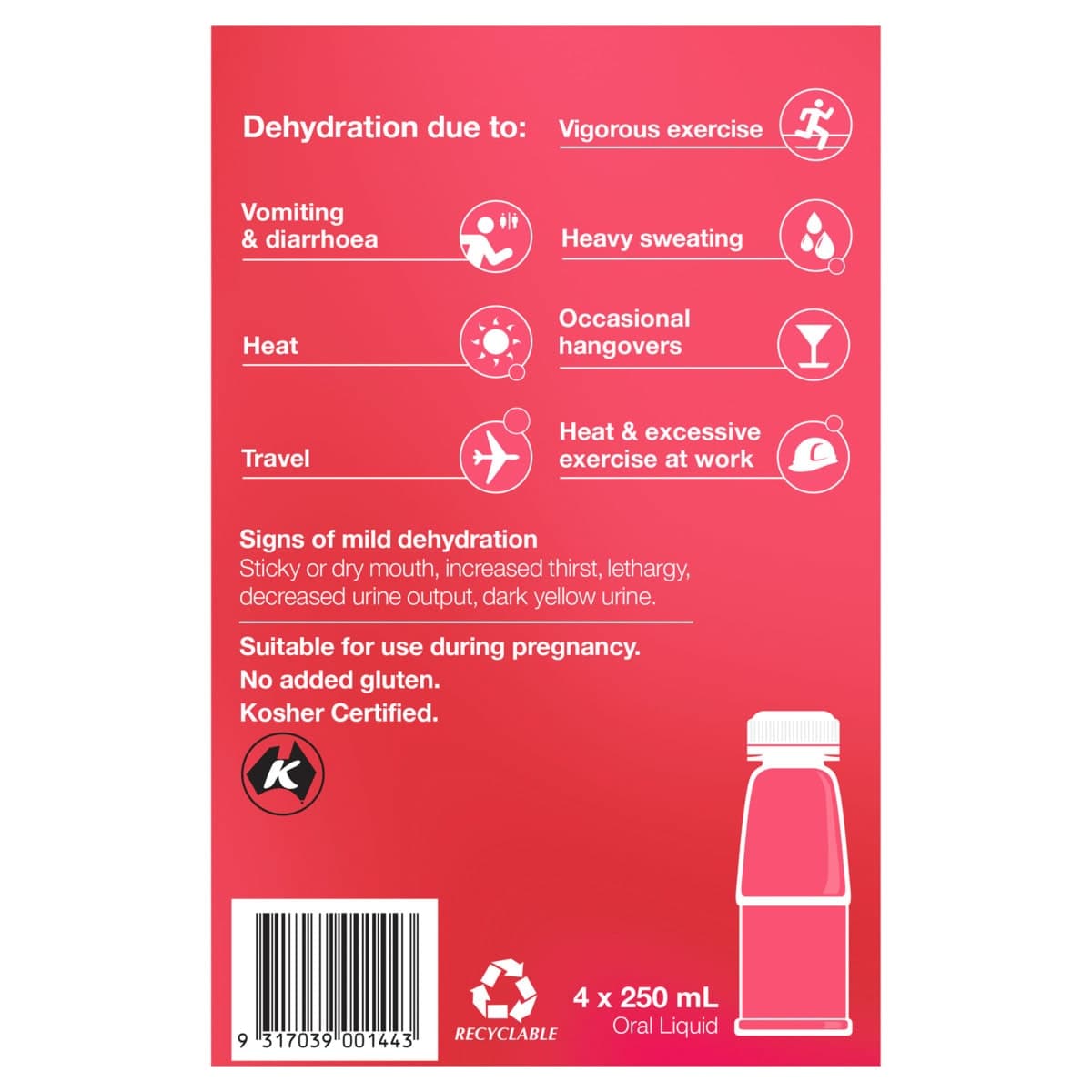 Thumbnail Hydralyte Ready to Use Electrolyte Solution Strawberry Kiwi 4 x 250ml